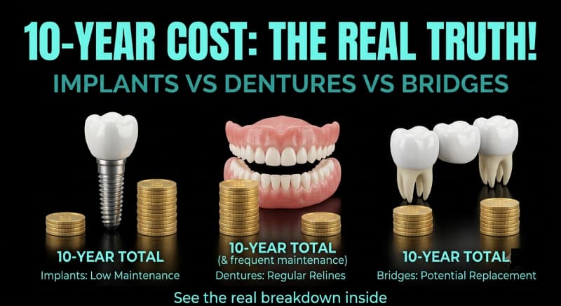 Implants vs Dentures vs Bridges: The Real 10-Year Cost Comparison